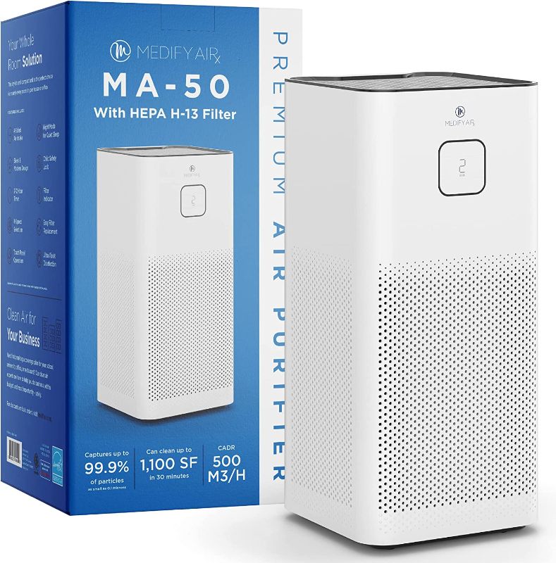 Photo 1 of Medify MA-50 Air Purifier (1-Pack,White) & Genuine Replacement Filter | for Smoke, Smokers, Pet Dander | 3 in 1 with Pre-filter, H13 HEPA, 1-Pack