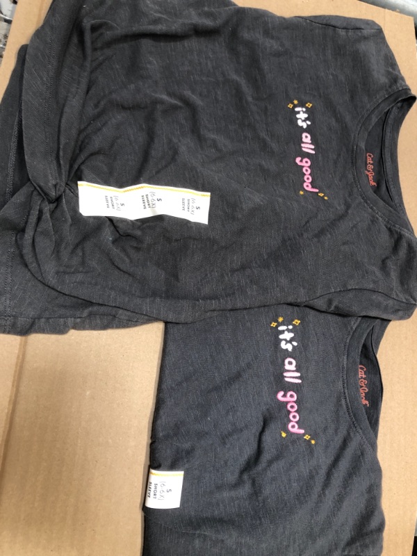 Photo 2 of PACK OF TWO- Girls' 'All Good' Embroidered Short Sleeve Graphic T-Shirt - Cat & Jack™ Charcoal Gray- SIZE S (6/6X)