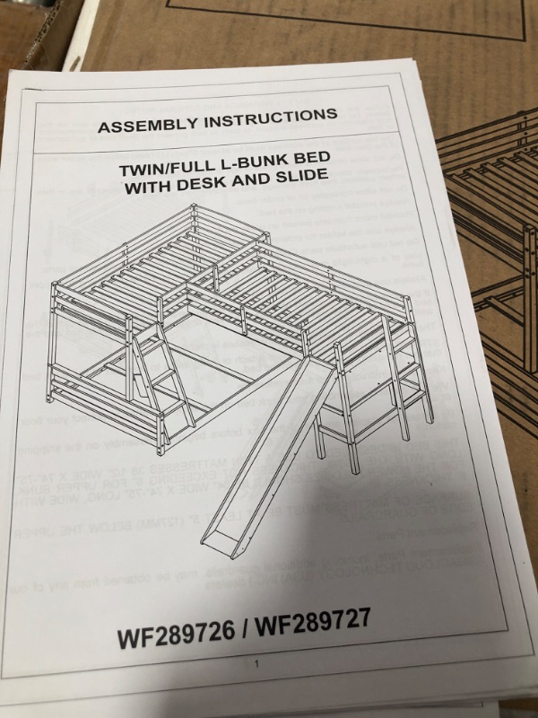 Photo 2 of *INCOMPLETE BOX 2 OF 2**- Merax, White Full and Twin Size L-Shaped Bunk Bed with Slide and Ladder

