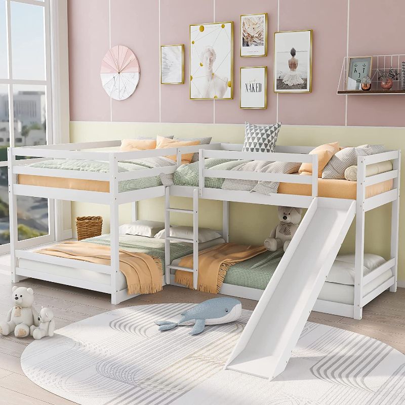 Photo 1 of *INCOMPLETE BOX 2 OF 2**- Merax, White Full and Twin Size L-Shaped Bunk Bed with Slide and Ladder
