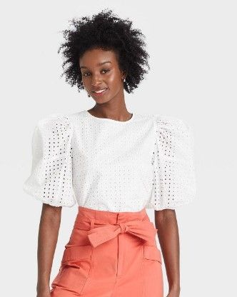 Photo 1 of Large Women's Short Puff Sleeve Eyelet Top - A New Day™

 