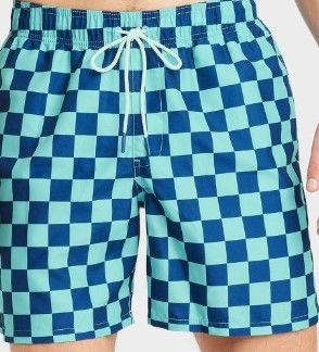 Photo 1 of Men's Checkered Swim Trunk - Goodfellow & Co™ Navy- LARGE

