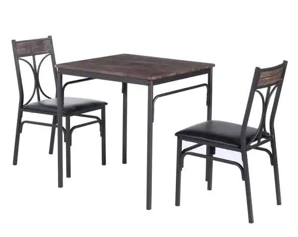 Photo 1 of 27.6 in. L 3-Piece Dining Table 1-Kitchen Table and 2-Chairs Metal and Wood Square Brown Dining Room Table (Set of 2)
