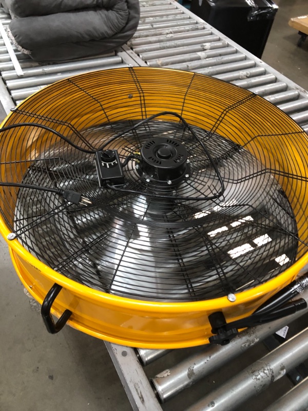 Photo 2 of (DAMAGED, INCOMPLETE) Simple Deluxe 30 Inch Heavy Duty Metal Industrial Drum Fan, 3 Speed Air Circulation for Warehouse, Greenhouse, Workshop, Patio, Factory and Basement - High Velocity , Yellow
**DENTS, MISSING WHEELS**