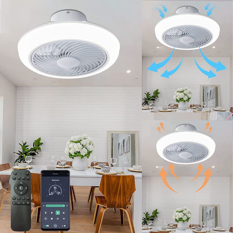 Photo 1 of ***PARTS ONLY*** POWROL Ceiling Fan with Lights Flush Mount Reversible Blades 18" Ceiling Fans Remote Control LED Dimmable 3 Colors 6 Speed,Timer 1H/2H,Enclosed Low Profile Fan Light for Indoor Bedroom,Kitchen,Attic
