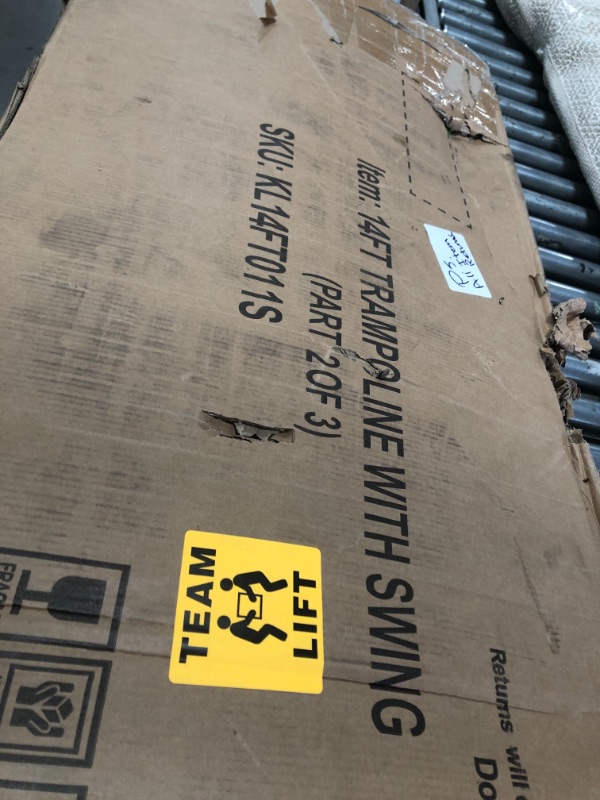Photo 3 of NOT COMPLETE!!! Livspace 14FT Trampoline Set with Swing, Slide, Basketball Hoop and Ladder-Metal for Kids & Adults,Recreational Trampolines for Indoor, Green, 14FT with Swing & Slide (Recreational Trampoline) BOX 2 OF 3 
**MISSING BOX 1 AND 3, MISSING SWI