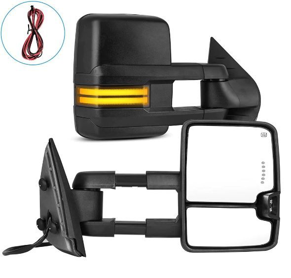 Photo 1 of ® Towing Mirrors For 07-14 Chevy Avalanche Silverado Tahoe Suburban, GMC Sierra Yukon, Switchback LED Tube Turn Signal Light Power Heated Telescoping
