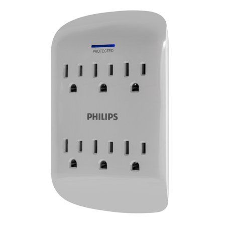 Photo 1 of 2 pack - Philips 6-Outlet Surge Protector Tap 900J Gray
