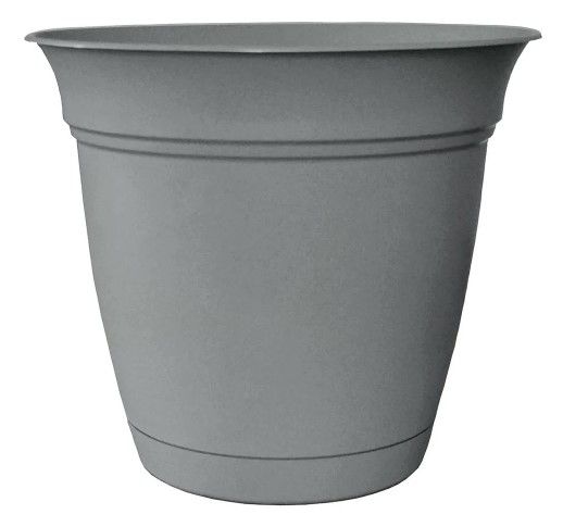 Photo 1 of Belle 20 in. Dia Stormy Gray Plastic Planter with Attached Saucer