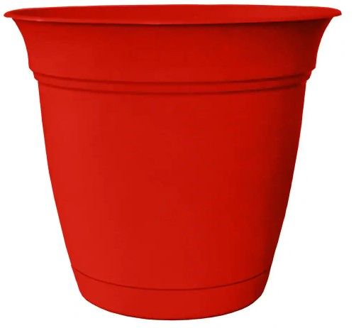 Photo 1 of Belle 20 in. Dia. Strawberry Red Plastic Planter with Attached Saucer