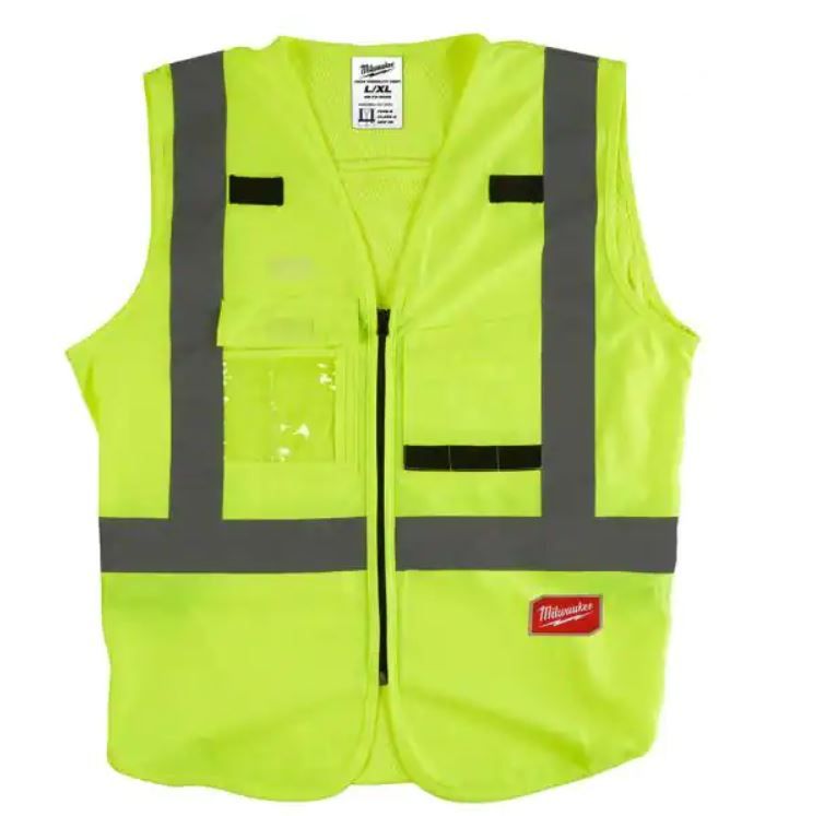 Photo 1 of Milwaukee Large/X-Large Yellow Class 2 High Visibility Safety Vest with 10-Pockets (2-Pack)