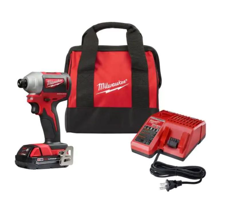 Photo 1 of Milwaukee M18 18V Lithium-Ion Compact Brushless Cordless 1/4 in. Impact Driver Kit W/ (1) 2.0 Ah Battery, Charger & Tool Bag