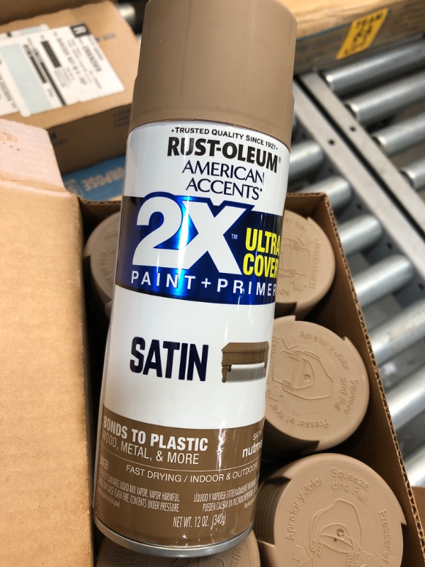 Photo 3 of (6 Pack) Rust-Oleum American Accents Ultra Cover 2X Satin Nutmeg Spray Paint and Primer in 1, 12 Oz
