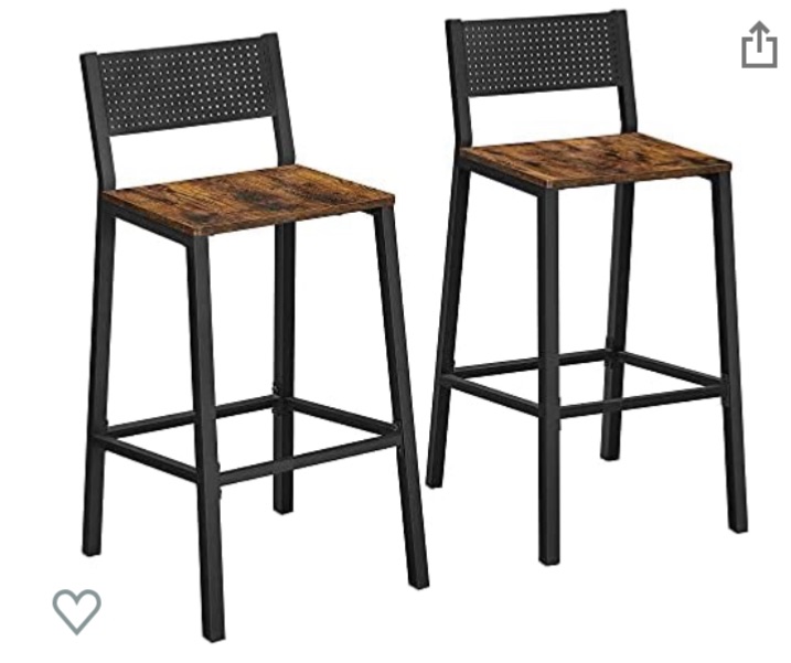 Photo 1 of VASAGLE Bar Stools,Set of 2 Bar Chairs,Tall Bar Stools with Backrest,Industrial in Party Room,Rustic Brown and Black ULBC070B01