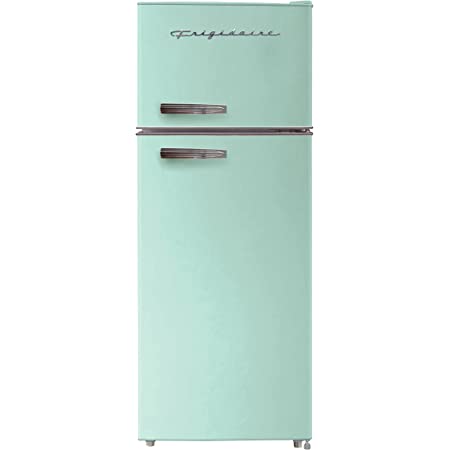 Photo 1 of (MULT. DENTS; CRACKED DOOR CORNER; DAMAGED FREEZER DOOR HINGE) Frigidaire EFR753-MINT 2 Door Apartment Size Refrigerator with Freezer, 7.5 cu ft, Retro, Mint
