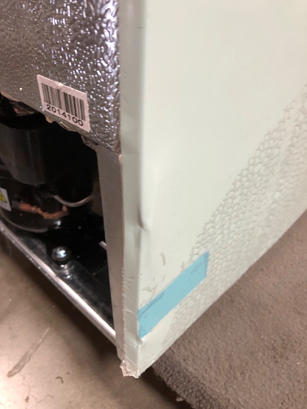 Photo 10 of (MULT. DENTS; CRACKED DOOR CORNER; DAMAGED FREEZER DOOR HINGE) Frigidaire EFR753-MINT 2 Door Apartment Size Refrigerator with Freezer, 7.5 cu ft, Retro, Mint
