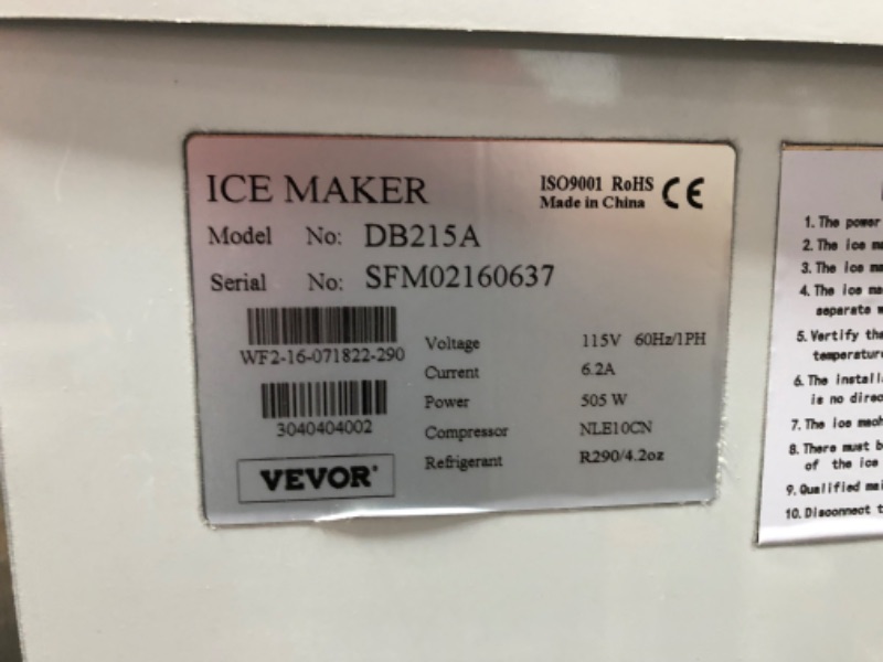 Photo 13 of (DENTED) VEVOR 115V Commercial Ice Maker 