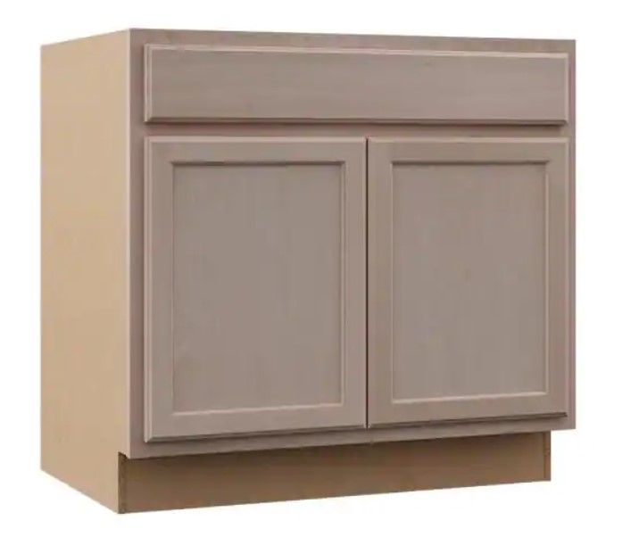 Photo 1 of (DAMAGED BASE; COSMETIC DAMAGES) Hampton Unfinished Recessed Panel Stock Assembled Sink Base Kitchen Cabinet (36 in. x 34.5 in. x 24 in.)
