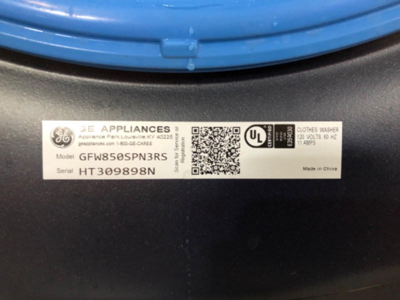 Photo 14 of (MISSING COVERS; SCRATCHED DOOR/FRAME; WATER WITHIN INTERIOR) GE® 5.8 CU. FT. (IEC) CAPACITY WASHER WITH BUILT-IN WIFI SAPPHIRE BLUE - GFW850SPNRS
