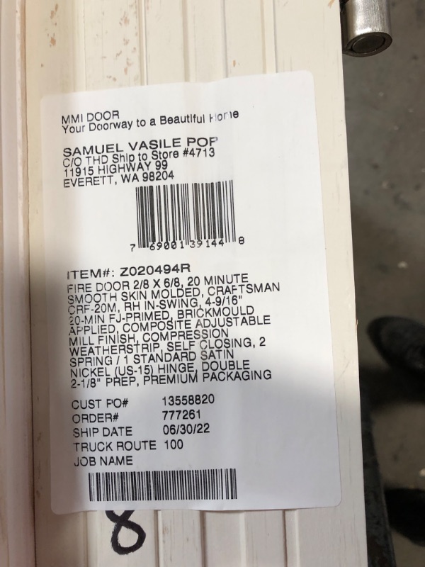 Photo 3 of (COSMETIC DAMAGES) 32 in. x 80 in. Craftsman Right-Hand Primed Composite 20 Min. Fire-Rated House-to-Garage Single Prehung Interior Door