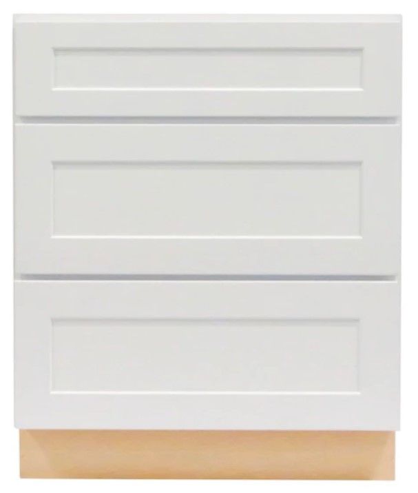 Photo 1 of  (DAMAGED CORNERS) 36-in W x 34.5-in H x 24-in D White Painted Birch Drawer Base Fully Assembled Stock Cabinet (Shaker Door Style)