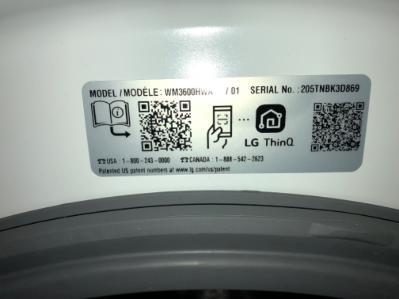 Photo 4 of ***PARTS ONLY*** MAKES LOUD NOISES, LG Electronics 27 in. 4.5 cu. ft.Ultra Large Capacity White Front Load Washer with Steam and Wi-Fi Connectivity