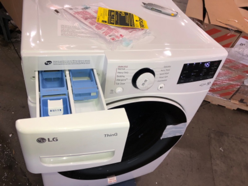 Photo 20 of ***PARTS ONLY*** MAKES LOUD NOISES, LG Electronics 27 in. 4.5 cu. ft.Ultra Large Capacity White Front Load Washer with Steam and Wi-Fi Connectivity