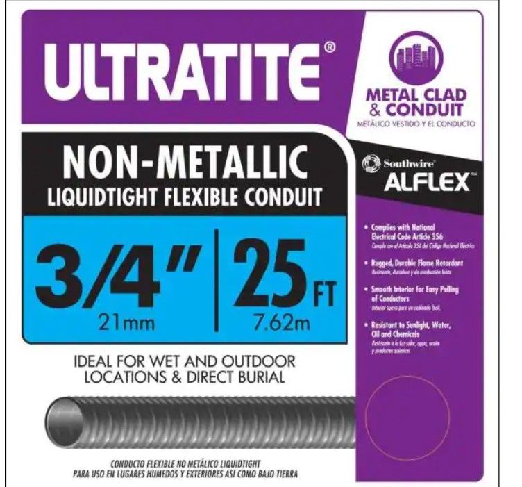 Photo 1 of 
Southwire 3/4 in. x 25 ft. Ultratite Liquidtight Flexible Non-Metallic PVC Conduit
