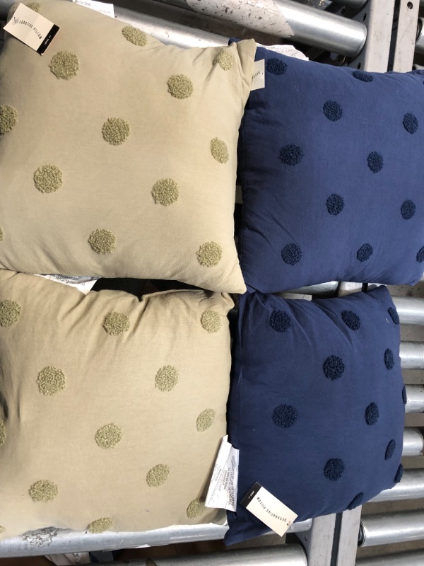 Photo 1 of 1 COUNT DECORATIVE TUFFED GREEN & BLUE PILLOWS - 4 PACK  