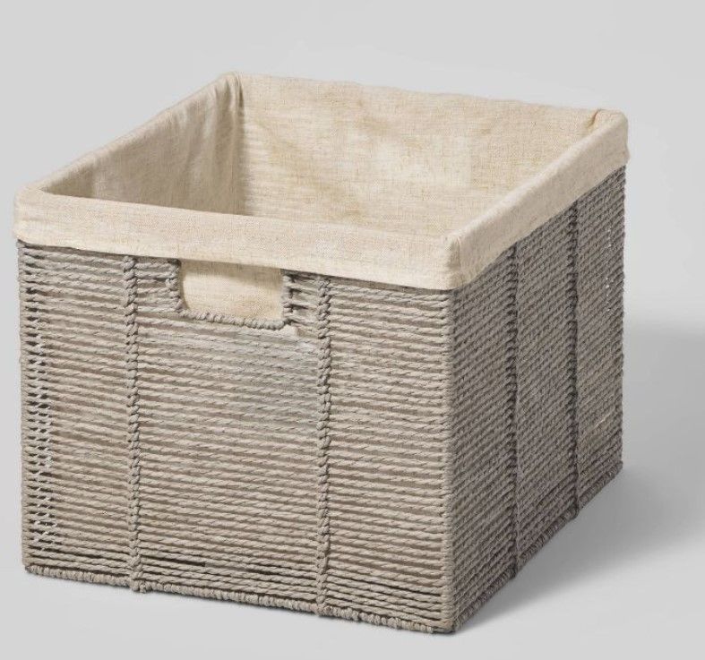 Photo 1 of 14.75" x 13" x 11" Large Lined Woven Milk Crate Gray - Brightroom™


