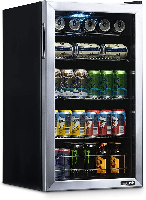 Photo 1 of ***PARTS ONLY*** NewAir Beverage Refrigerator And Cooler, Free Standing Glass Door Refrigerator Holds Up To 126 Cans, Cools Down To 37 Degrees Perfect Beverage Organizer For Beer, Wine, Soda, Pop, And Cooler Drinks
