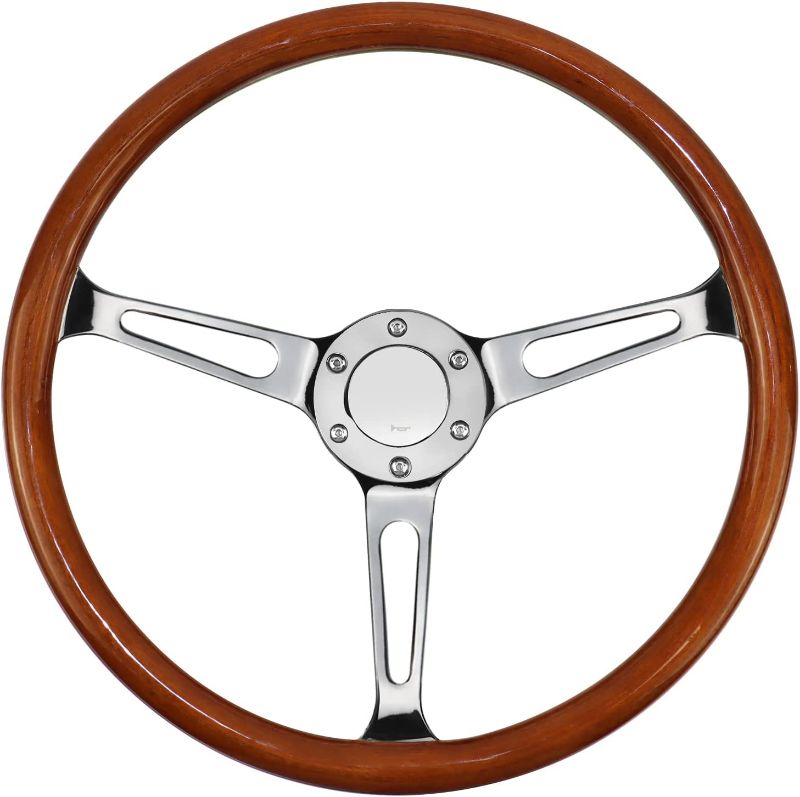 Photo 1 of *** DAMAGED ***
MOTAFAR 15" 6 Bolts Wood Grain Racing Steering Wheel Classic Grant Nostalgia Style with Horn Button Vintage(Mirrored-silver)