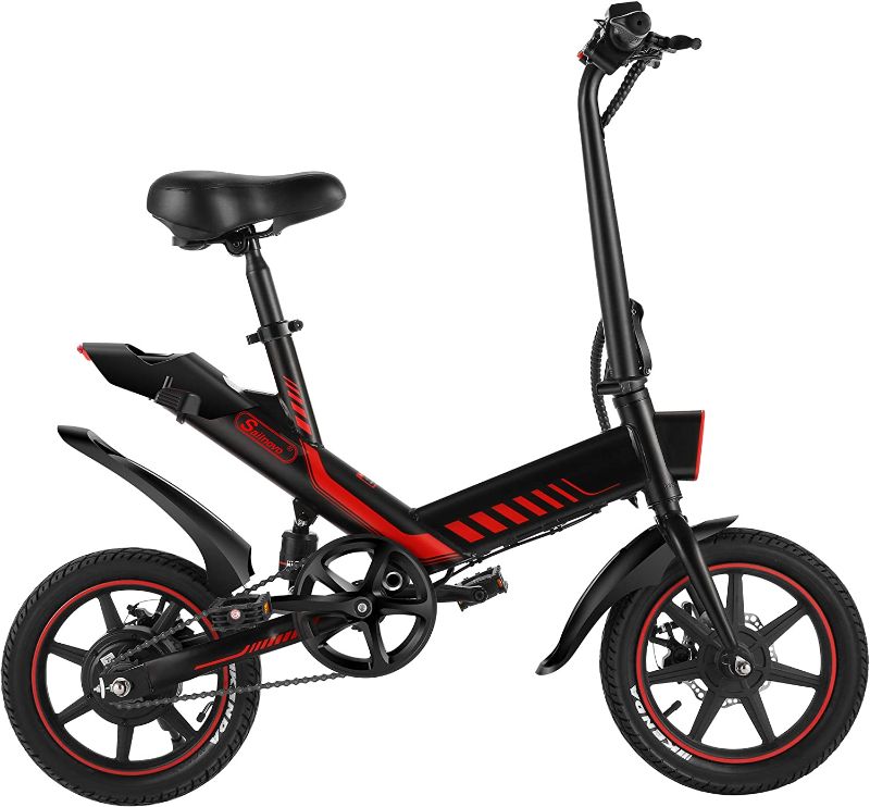 Photo 1 of Electric Bicycle, Sailnovo 14'' Electric Bike for Adults and Teenagers with 18.6MPH 45Miles Waterproof Folding Electric Bike with Removable 36V 10.4Ah Lithium-Ion Battery Throttle & Pedal Assist
