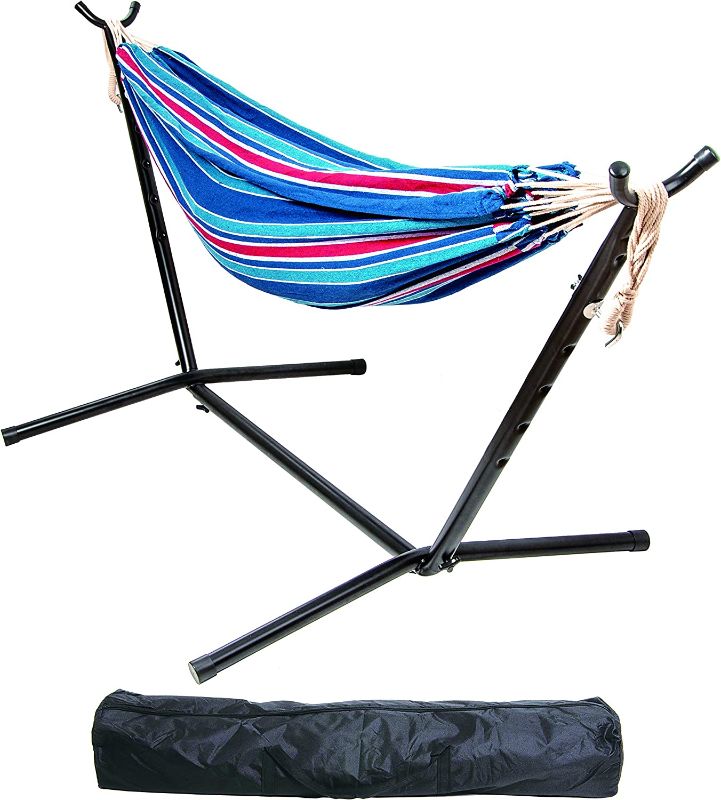 Photo 1 of **MISSING HARDWARE** BalanceFrom Double Hammock with Space Saving Steel Stand and Portable Carrying Case, 450-Pound Capacity
