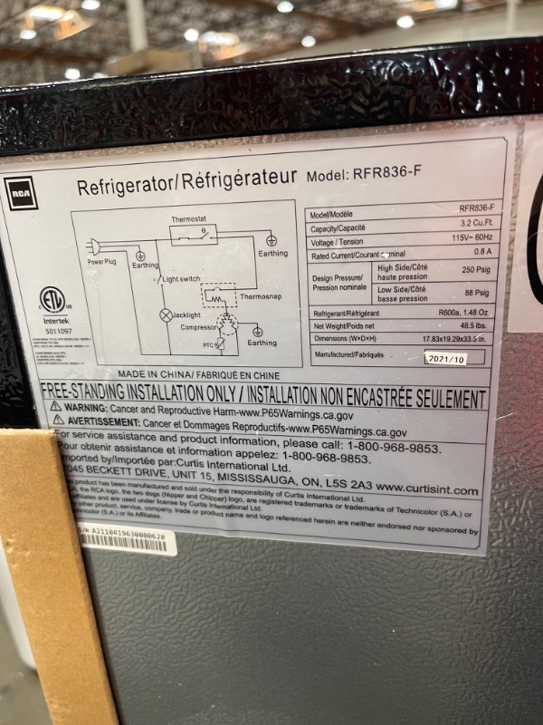 Photo 2 of ***FREEZER WORKS ONLY*** RCA 3.2 Cu Feet Two Door Mini Fridge with Freezer RFR836, Stainless