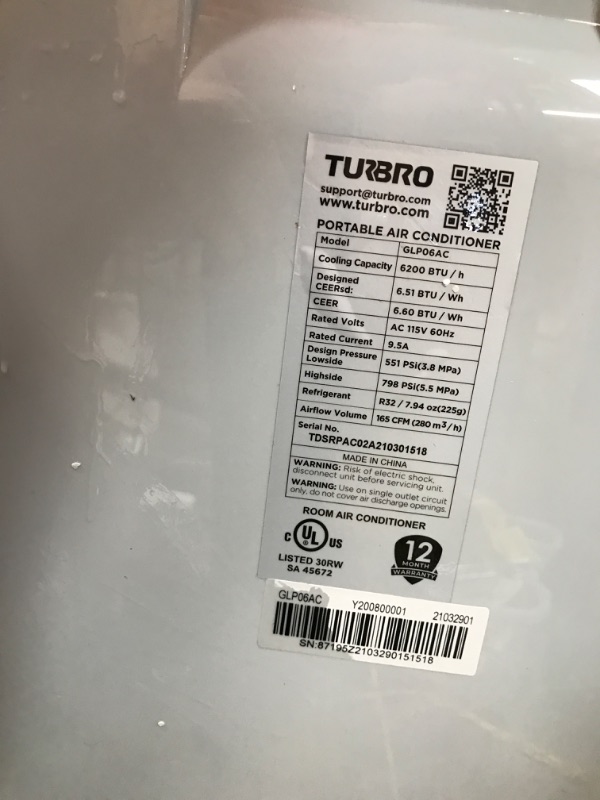 Photo 4 of ***PARTS ONLY***TURBRO Greenland 10,000 BTU Portable Air Conditioner, Dehumidifier and Fan 3-in-1 Portable AC Unit for Rooms up to 400 Sq. Ft.
