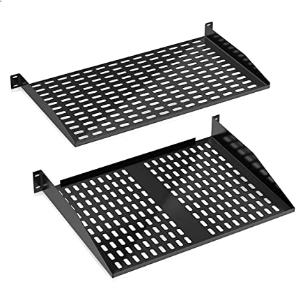 Photo 1 of 19-Inch 2U 2 Pack Server Rack Shelves - Server Rack Mount Tray, Cantilever Mount, Wall Mount Rack, Computer Case Mounting Tray, Black - Pyle PLRSTN62U
