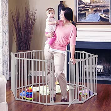 Photo 1 of Toddleroo by North States 3 in 1 Metal Superyard: 199" long extra wide baby gate, barrier or play yard. Hardware or freestanding, 8 panels, 19 sq.ft. enclosure (30" tall, Taupe) 199 x 4 x 30 inches

