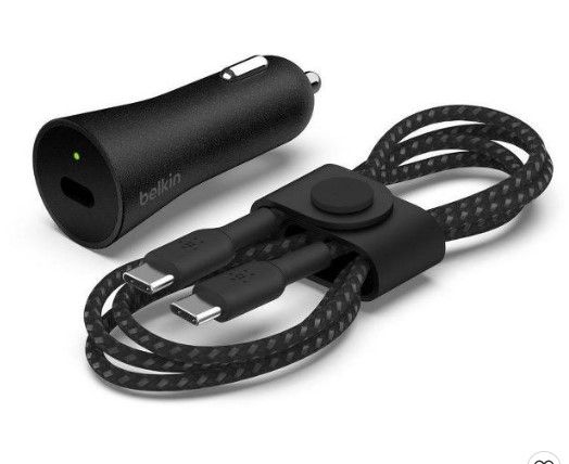 Photo 1 of Belkin 3A/27W 1-port Braided USB-C to USB-C cable USB-C Car Charger - Black

