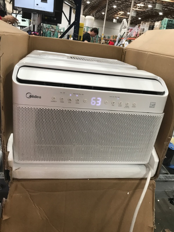 Photo 2 of ***PARTS ONLY***  Midea 8,000 BTU U-Shaped Smart Inverter Window Air Conditioner–Cools up to 350 Sq. Ft., Ultra Quiet with Open Window Flexibility, Works with Alexa/Google Assistant, 35% Energy Savings, Remote Control
19.17"D x 21.97"W x 13.46"H
