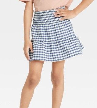 Photo 1 of 2 PACK: Girls' Gingham Tiered Skirt - Cat & Jack™ Blue XS (14/16) & XL (4/5)

