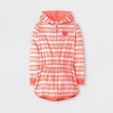 Photo 1 of Cat & Jack Girls retro striped long sleeve pajama romper medium (7/8)