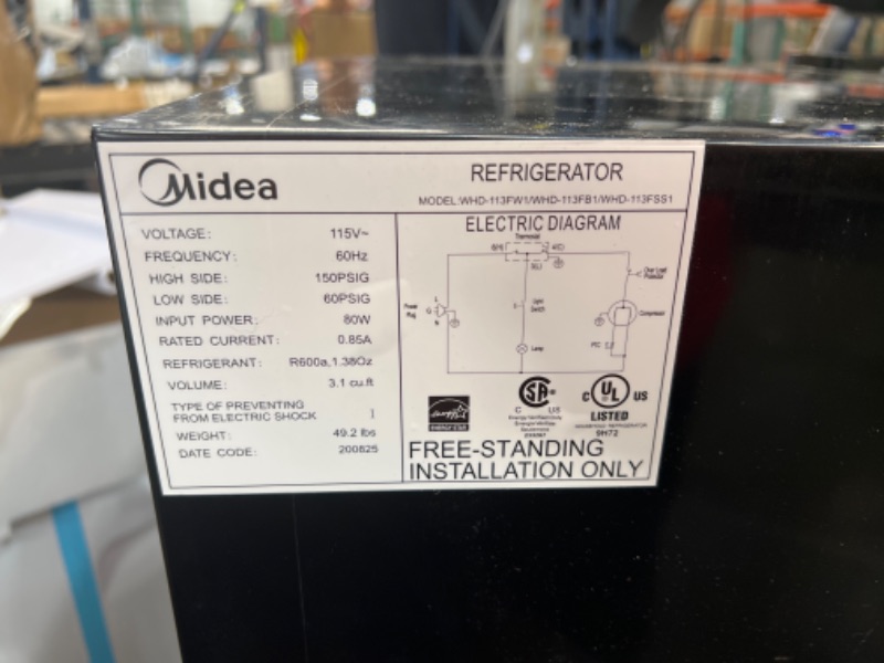 Photo 1 of Midea WHD-113FB1 Double Door Mini Fridge with Freezer for Bedroom Office or Dorm with Adjustable Remove Glass Shelves Compact Refrigerator, 3.1 cu ft, Black
