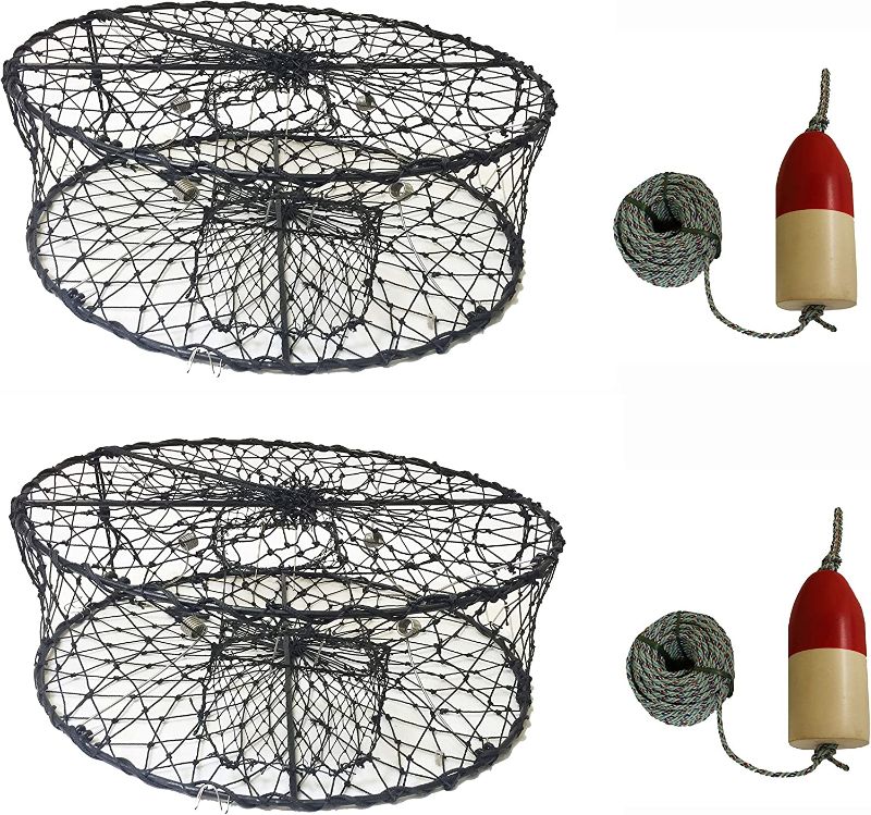 Photo 1 of 2-Pack of KUFA CT50 Sports Foldable Crab Trap with 11" Red/White Floats & 5/16" x100' Lead core Sinking Line Combo (CT50+FWL100) x2
