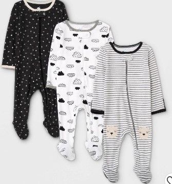 Photo 1 of Baby 3pk Zip-Up Sleep N' Play - Cloud Island™ Black/White

