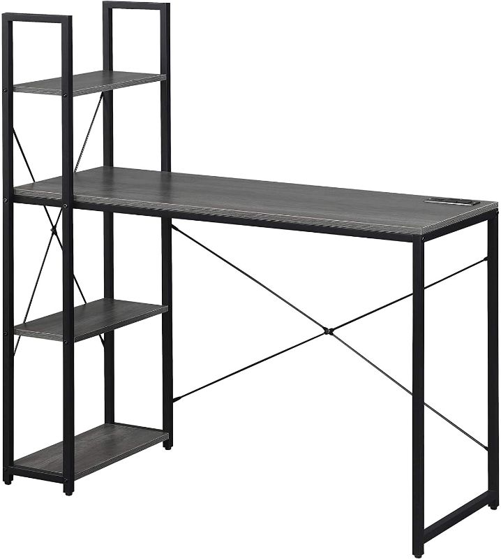 Photo 1 of Convenience Concepts Designs2Go Office Workstation with Charging Station and Shelves, Charcoal Gray/Black
