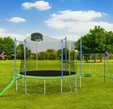 Photo 1 of 14FT TRAMPOLINE WITH SWING-METAL WITH SLIDE
*Incomplete set*
Box 2 of 3