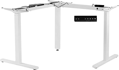 Photo 1 of VIVO Electric Multi-Motor Height Adjustable Corner 3 Leg Standing Desk Frame, Frame Only, Sit Stand Ergonomic L Frame with Push Button Controller, White, DESK-V123EW
