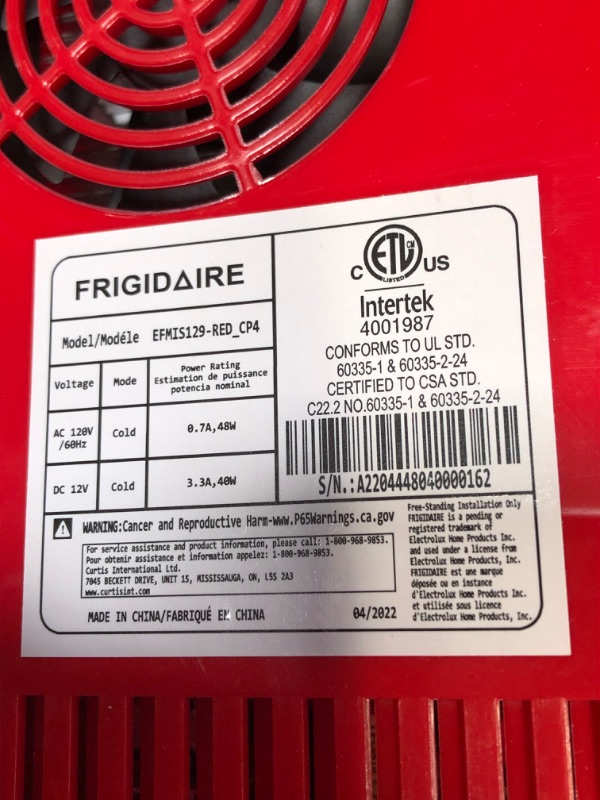 Photo 2 of **PARTS ONLY**
Frigidaire Efmis129-red .5-cubic-foot Retro Portable Mini Fridge (red) (1167655)
