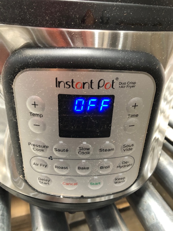 Photo 9 of (DAMAGE, DOES NOT FUNCTION)Instant Pot 8 qt 11-in-1 Air Fryer Duo Crisp + Electric Pressure Cooker
**HANDLE BROKEN, DENTS, POWERS ON, NOT FUNCTIONAL**